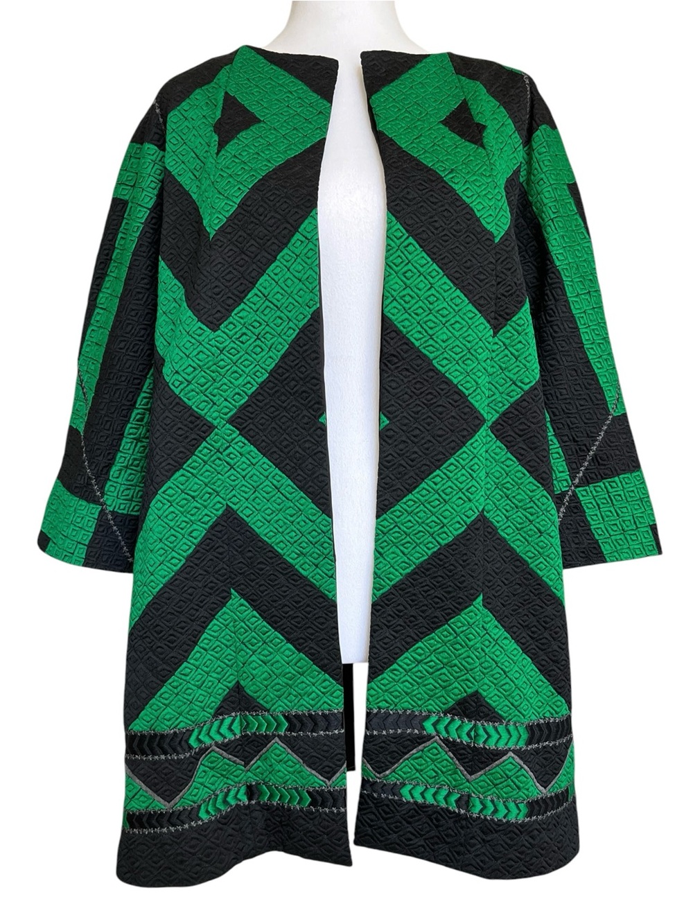 RARE Dries Van Noten Green Black Embroidered Quilted Evening Coat Jacket 44 L XL